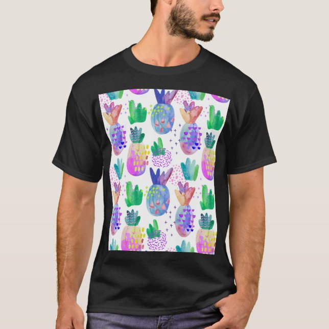 Hand-painted autumn flowers, seamless pattern. T-Shirt (Front)
