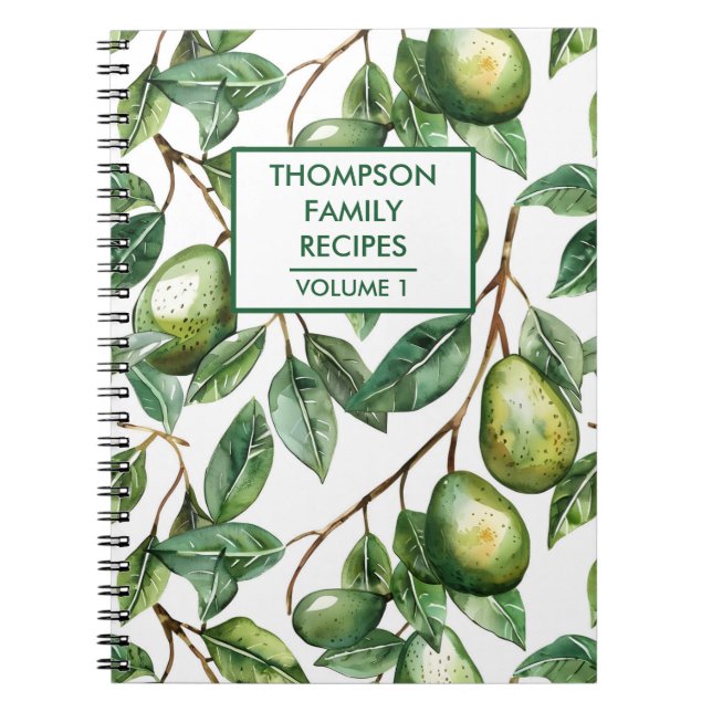 Hand painted Avocado tree Personalized Recipe Notebook (Front)