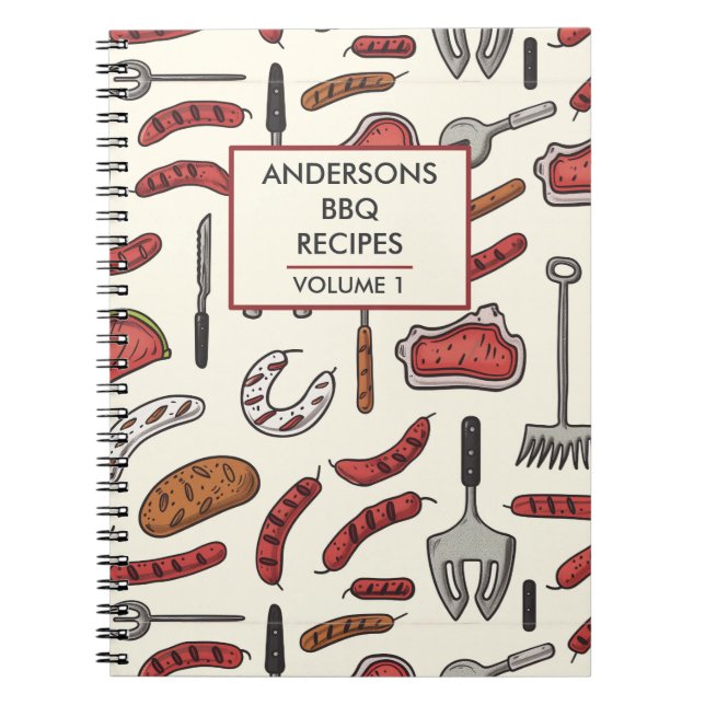 hand painted BBQ Personalized Recipe Notebook (Front)