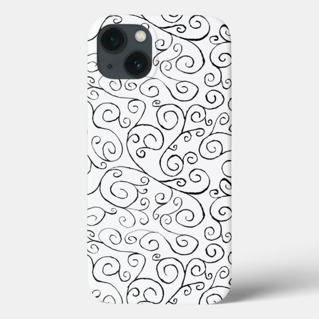 Hand-Painted Black Curvy Pattern on White Case-Mate iPhone Case (Back)