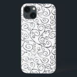 Hand-Painted Black Curvy Pattern on White iPhone 13 Case<br><div class="desc">Hand-painted black curves swirl,  meet,  and diverge in this all-over repeat design on a white background. The curvy lines end with scroll designs. The decorative image is both free flowing and delicate. 

 

 Watercolor painting,  scanned. 
 Copyright © 2014 Claire E. Skinner. All rights reserved.</div>