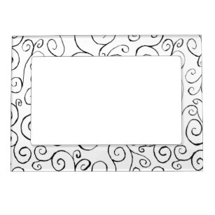 Hand-Painted Black Curvy Pattern on White Magnetic Picture Frame