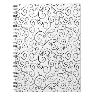 Hand-Painted Black Curvy Pattern on White Notebook