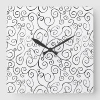 Hand-Painted Black Curvy Pattern on White