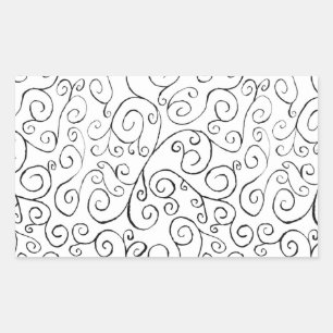 Hand-Painted Black Curvy Pattern on White Sticker