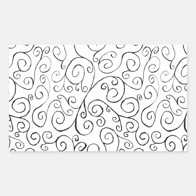 Hand-Painted Black Curvy Pattern on White Sticker (Front)