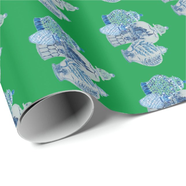 Hand Painted Blue and White Ginger Jars Wrapping Paper (Roll Corner)