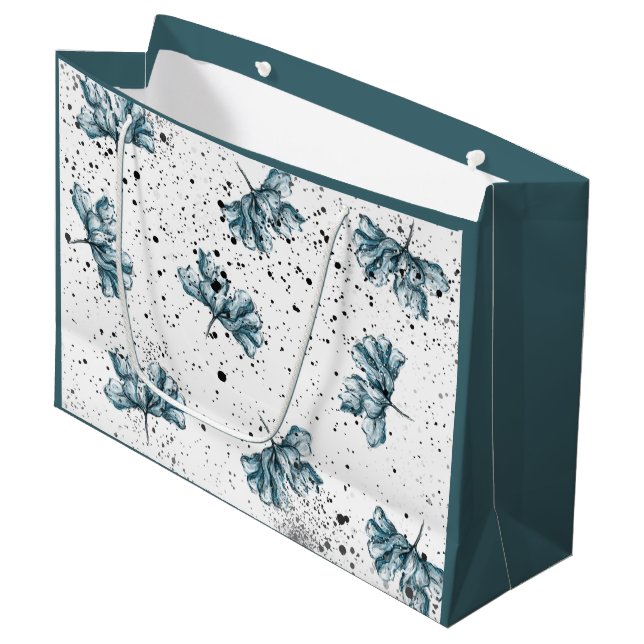 Hand painted blue Floral design Large Gift Bag (Front Angled)