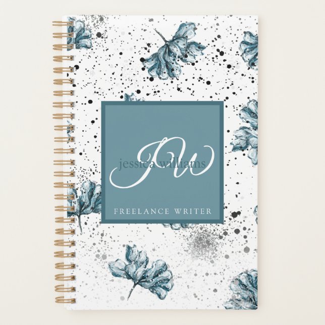 Hand painted blue Floral design Personalized Planner (Front)