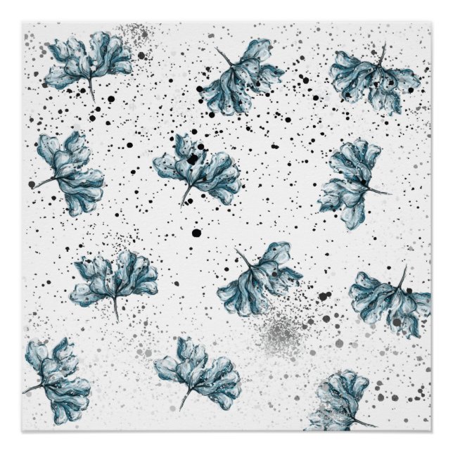 Hand painted blue Floral Poster (Front)