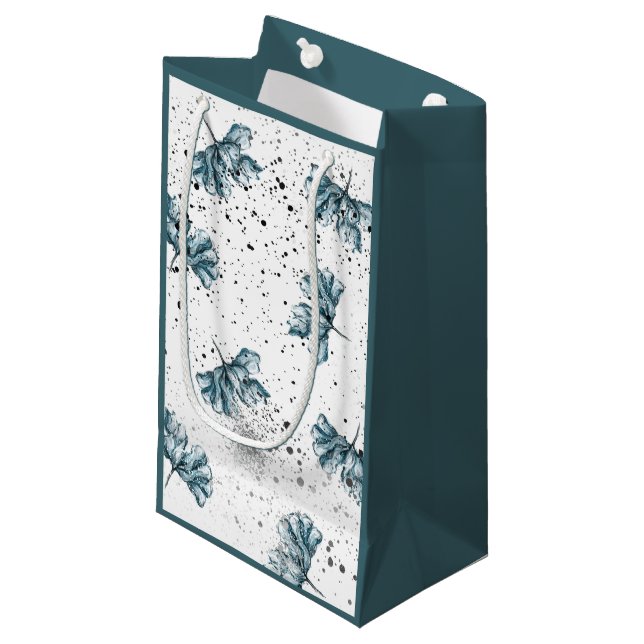 Hand painted blue Floral Small Gift Bag (Front Angled)