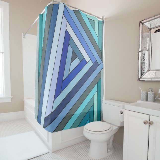 Hand Painted Blue Geometric Triangle Design (In Situ)