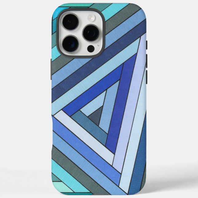 Hand Painted Blue Geometric Triangle Design Case-Mate iPhone Case (Back)