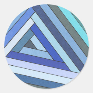 Hand Painted Blue Geometric Triangle Design Classic Round Sticker