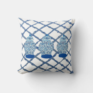 Hand Painted Blue Ginger Jar Pillow Throw Pillow