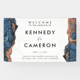 Hand Painted Blue Marble Entrance Wedding Banner