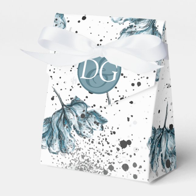 Hand painted blue Monogram Floral Favor Box (Front Side)