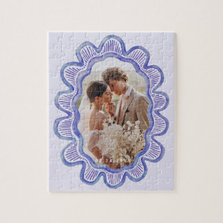 Hand-painted blue scalloped oval photo frame  jigsaw puzzle