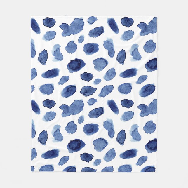 Hand Painted, Blue Watercolor Stains. Fleece Blanket (Front)