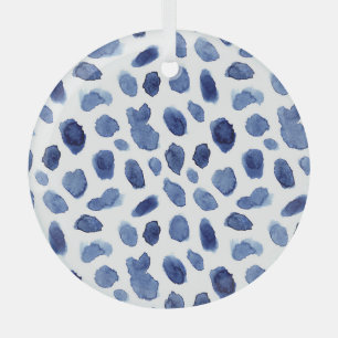 Hand Painted, Blue Watercolor Stains. Glass Ornament