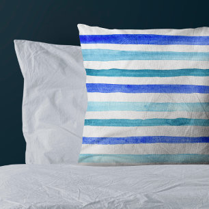 Hand Painted Blue Watercolor Striped Throw Pillow