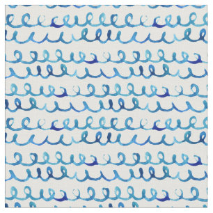 Hand Painted Blue Watercolor Wavy Pattern Fabric