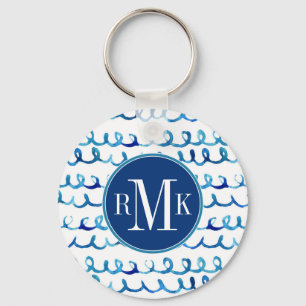 Hand Painted Blue Watercolor Wavy Pattern Keychain