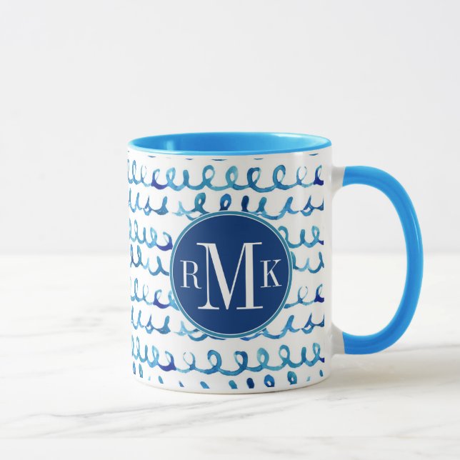 Hand Painted Blue Watercolor Wavy Pattern Mug (Right)