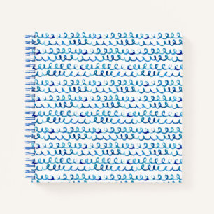 Hand Painted Blue Watercolor Wavy Pattern Notebook