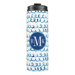 Hand Painted Blue Watercolor Wavy Pattern Thermal Tumbler