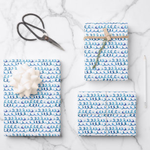 Hand Painted Blue Watercolor Wavy Pattern Wrapping Paper Sheet