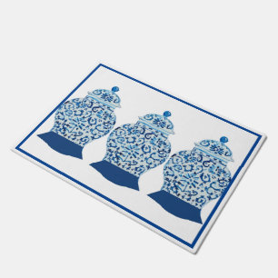 Hand Painted Blue  White Ginger Jar Rug Doormat