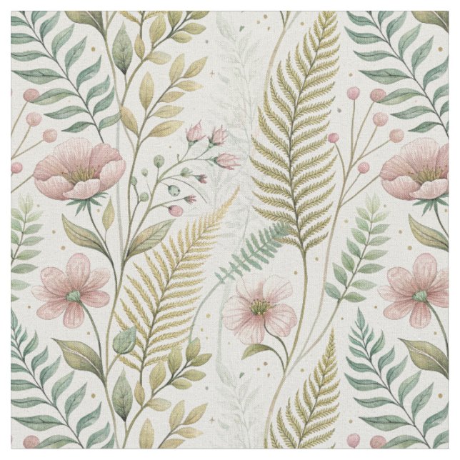 Hand-Painted Blush Flower Botanical Floral Pattern Fabric (Close Up)