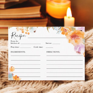 Hand-Painted Boho Floral Watercolor bridal recipe  Enclosure Card