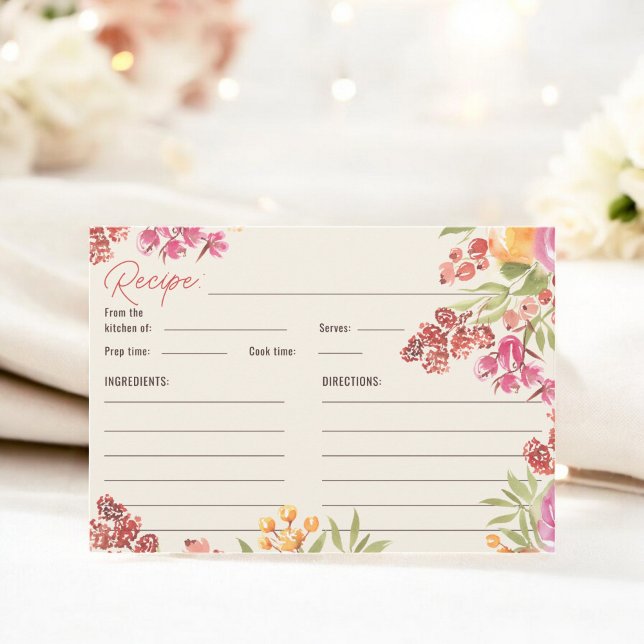 Hand Painted Boho Watercolor Bridal Shower Recipe  Enclosure Card (Hand Painted Boho Watercolor Bridal Shower Recipe Enclosure Card)