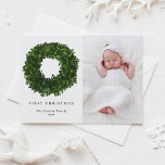 Hand Painted Boxwood Wreath First Christmas Photo Holiday Card<br><div class="desc">Send your holiday wishes to friends and family with this customizable Christmas card. This photo Christmas card features a hand-painted boxwood wreath. Personalize by adding your details. This greenery holiday card is available in other colours and cardstock. Matching items are available.</div>