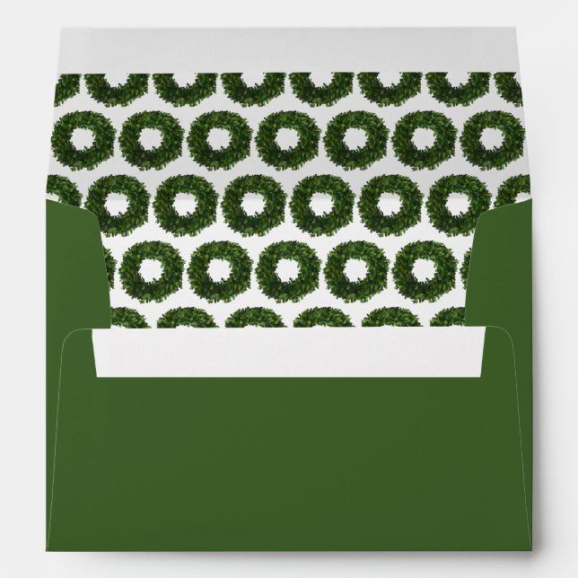 Hand Painted Boxwood Wreath Green Christmas Envelope (Back (Bottom))