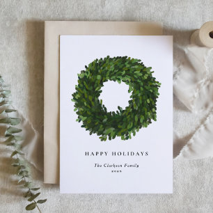 Hand Painted Boxwood Wreath Happy Holidays Holiday Card