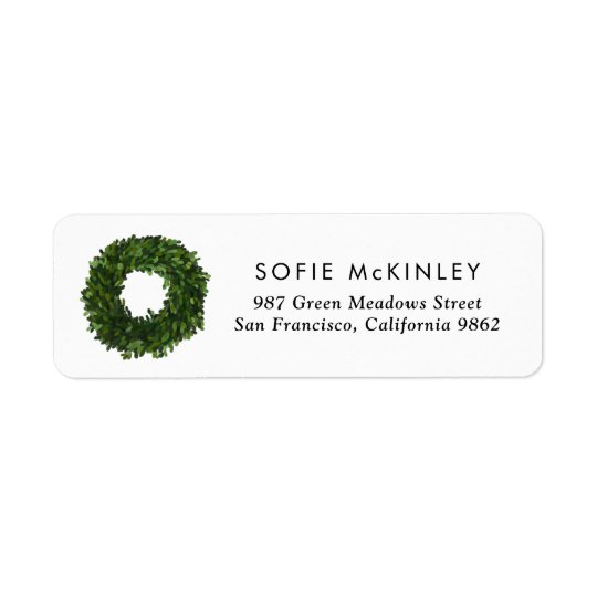 Hand Painted Boxwood Wreath Holiday Return Address Label