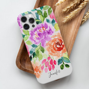 Hand Painted Bright Watercolor Floral iPhone 15 Case