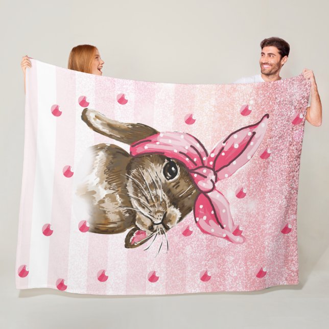 Hand painted Bunny glitter Fleece Blanket (In Situ)