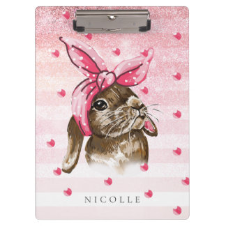 Hand painted Bunny pink Monogram Clipboard