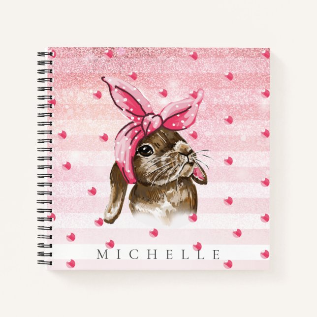 Hand painted Bunny pink Monogram Notebook (Front)