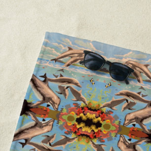 Hand Painted By Number Dolphins Mirror Tiled Beach Towel