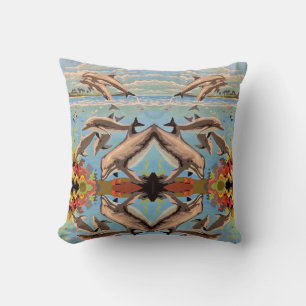 Hand Painted By Number Dolphins   Mirror Tiled   Throw Pillow