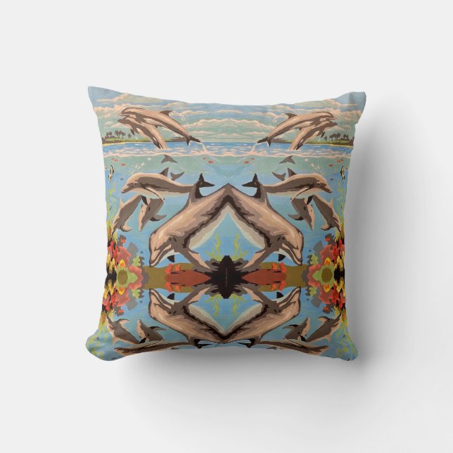 Hand Painted By Number Dolphins | Mirror Tiled | Throw Pillow (Front)
