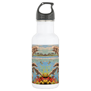 Hand Painted By Number   Playful Dolphins   532 Ml Water Bottle