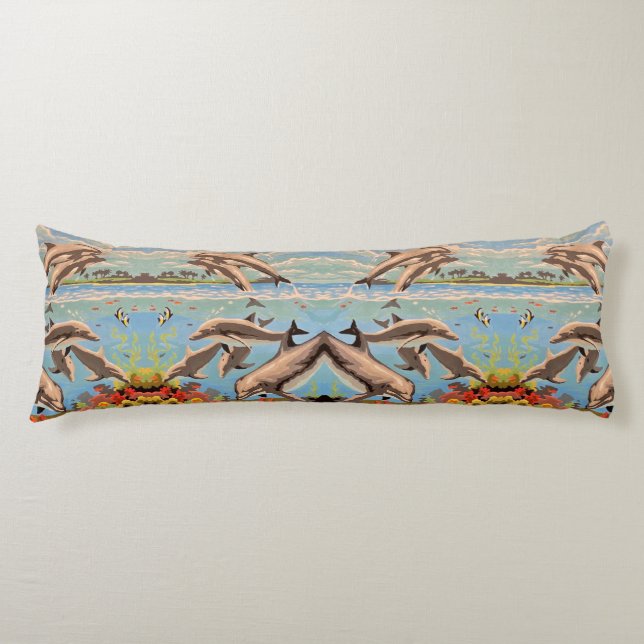 Hand Painted By Number | Playful Dolphins | Body Pillow (Front)