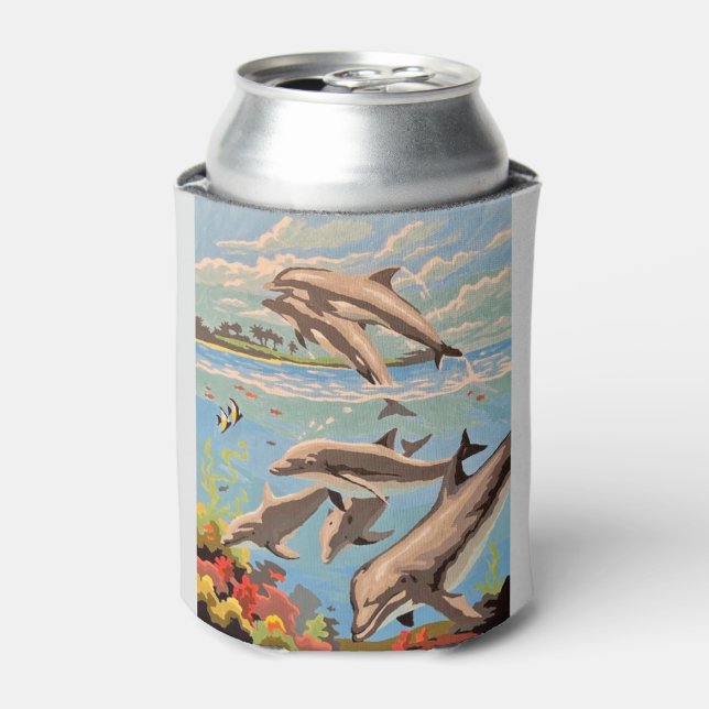 Hand Painted By Number | Playful Dolphins | Can Cooler (Can Front)