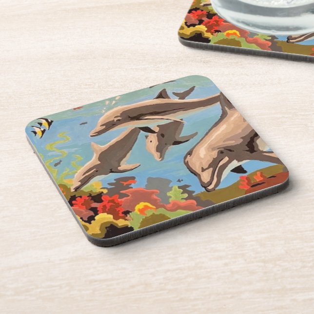 Hand Painted By Number | Playful Dolphins | Coaster (Left Side)